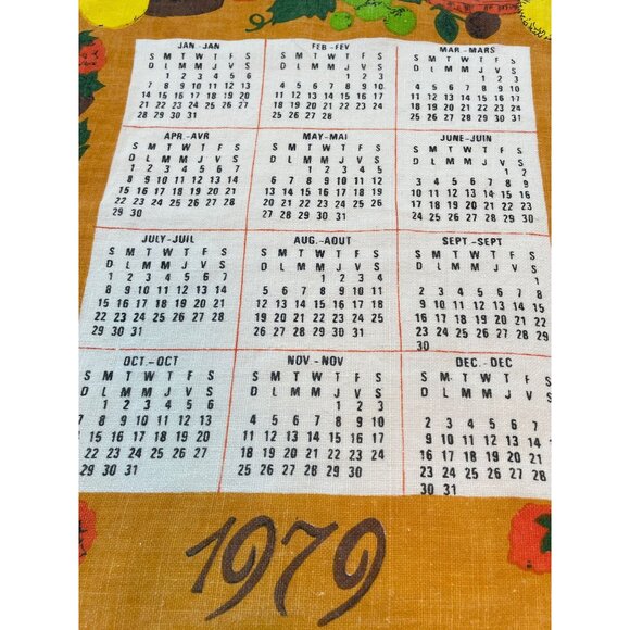 Vintage 1979 calendar tea towel, bilingual/French dishcloth, born in 1979 gift - Picture 3 of 8